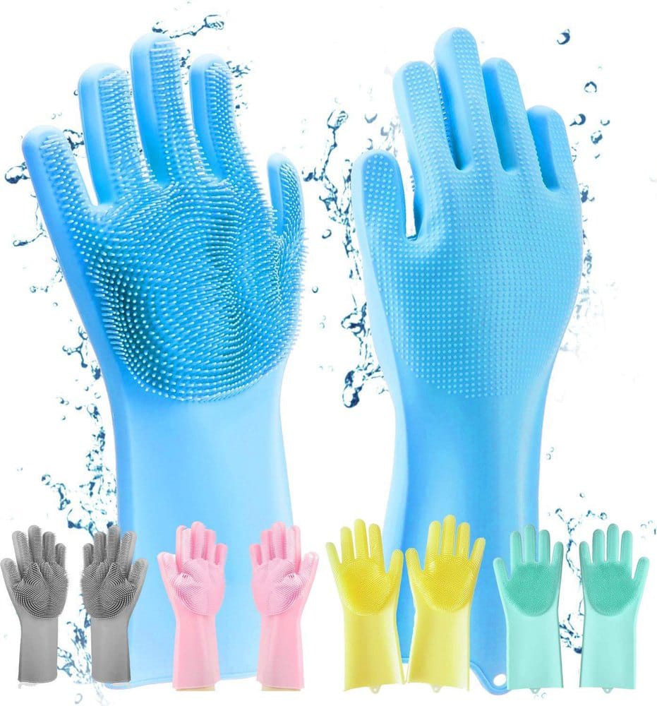 Magic Reusable Silicone Dishwashing Full Finger Gloves (Random Colors)