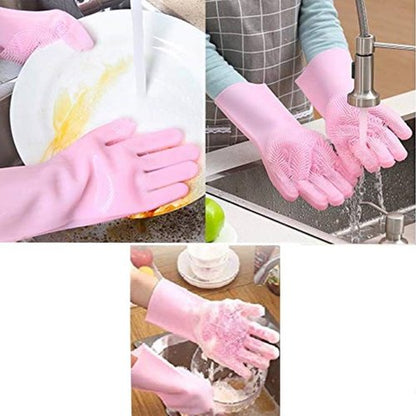 Magic Reusable Silicone Dishwashing Full Finger Gloves (Random Colors)