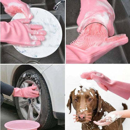 Magic Reusable Silicone Dishwashing Full Finger Gloves (Random Colors)