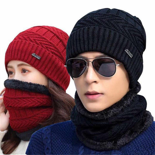 Winter Cap Scarf Set | Neck Warmer Wool Knitted Beanie Cap