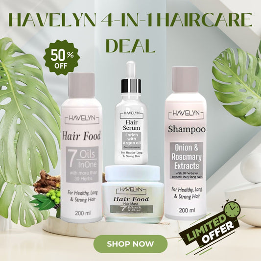 4 in 1 Havelyn deal - Includes Hair Food Oil, Onion & Rosemary Extracts Hair Shampoo, Hair Serum and Hair Mask.